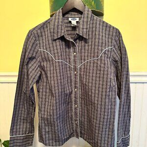 Old Navy Vintage 2001 Long sleeve Button Down Western Pearl buttons blue plaid L